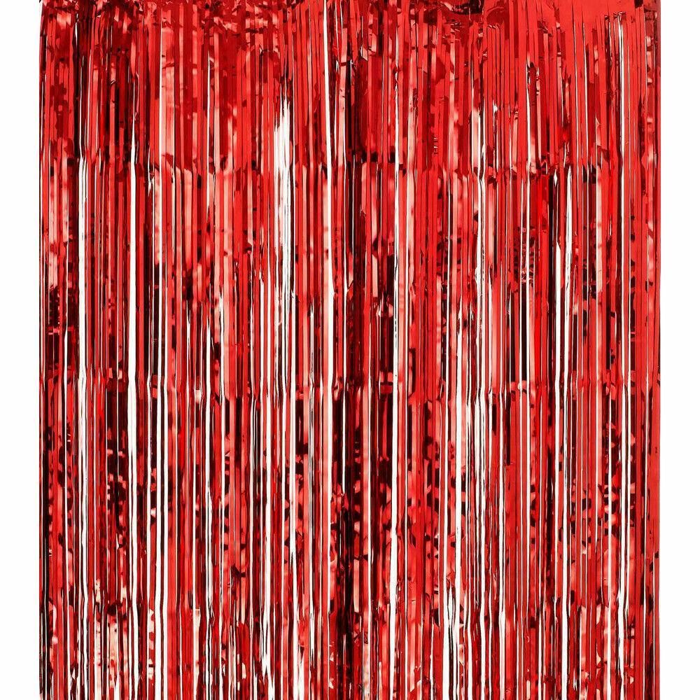 Metallic Tinsel Curtain Foil Backdrop Function Party Decoration Birthday Event - Red