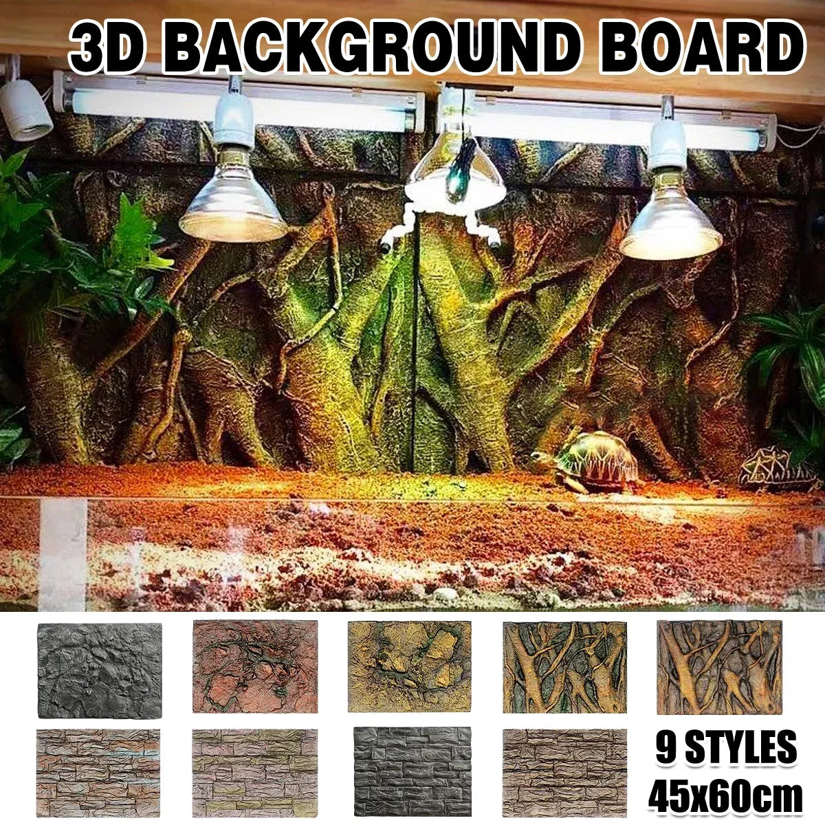 Pet Reptile Tank Board 3D Foam Backgrounds and Habitat Decoration 9 Styles - A