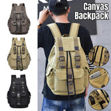Unisex Retro Rucksack Large Capacity Travel Bag Leisure Backpack Schoolbag - Khaki - Front View