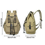 Unisex Retro Rucksack Large Capacity Travel Bag Leisure Backpack Schoolbag - Khaki - Top-Down View