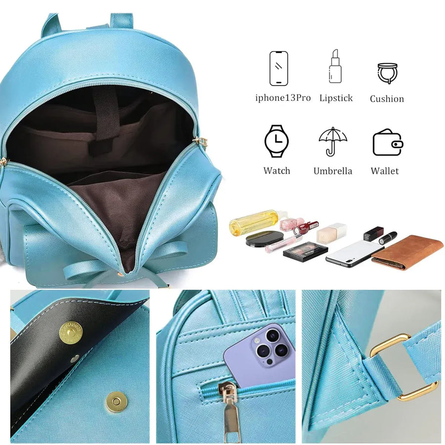 Blue Butterfly Shoulder Bag Student Schoolbag Backpack Travel Tote for Girls