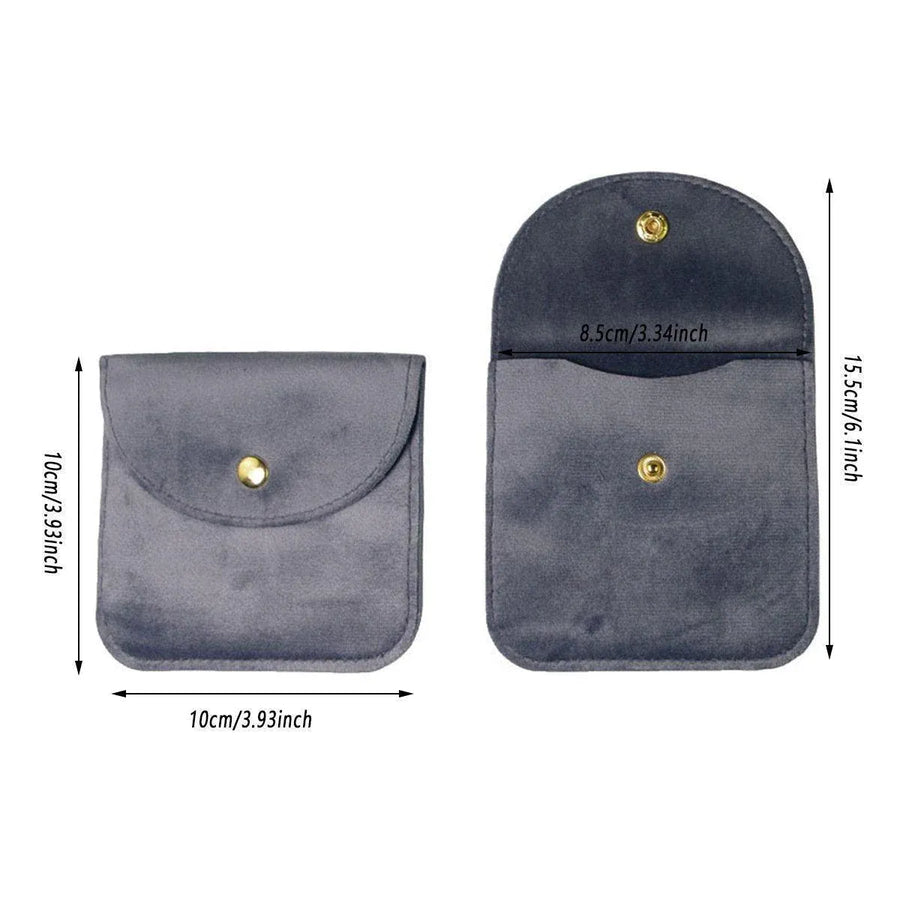 10pcs Velvet Jewelry Pouch Button Closure Thick Soft Ring Necklace Storage Bag - Brown