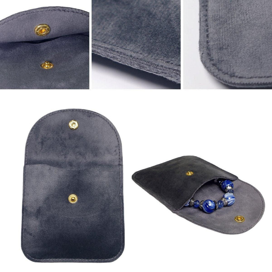 10pcs Velvet Jewelry Pouch Button Closure Thick Soft Ring Necklace Storage Bag - Brown