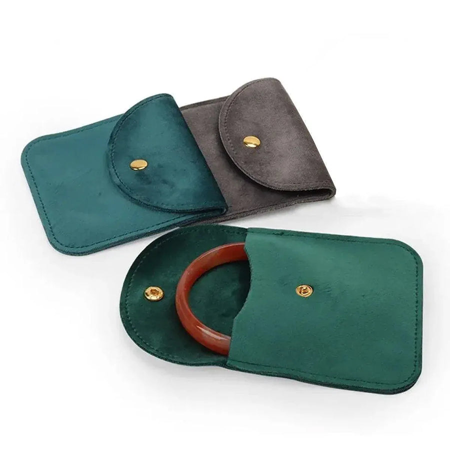 10pcs Velvet Jewelry Pouch Button Closure Thick Soft Ring Necklace Storage Bag - Brown