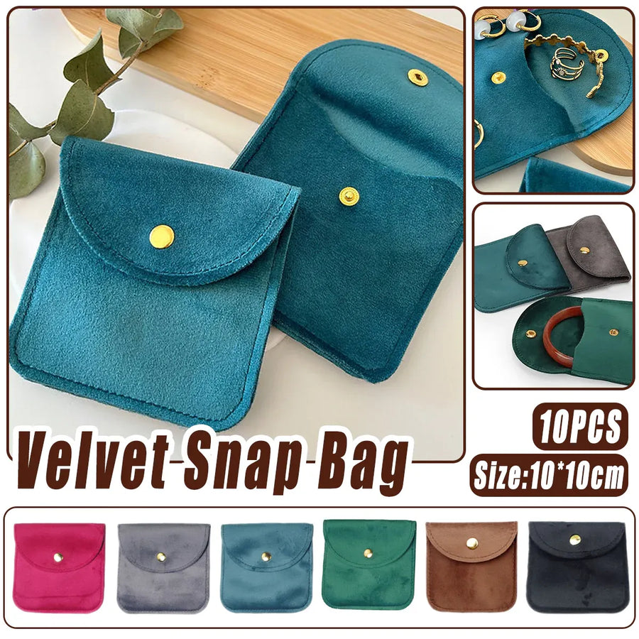 10pcs Velvet Jewelry Pouch Button Closure Thick Soft Ring Necklace Storage Bag - Grey