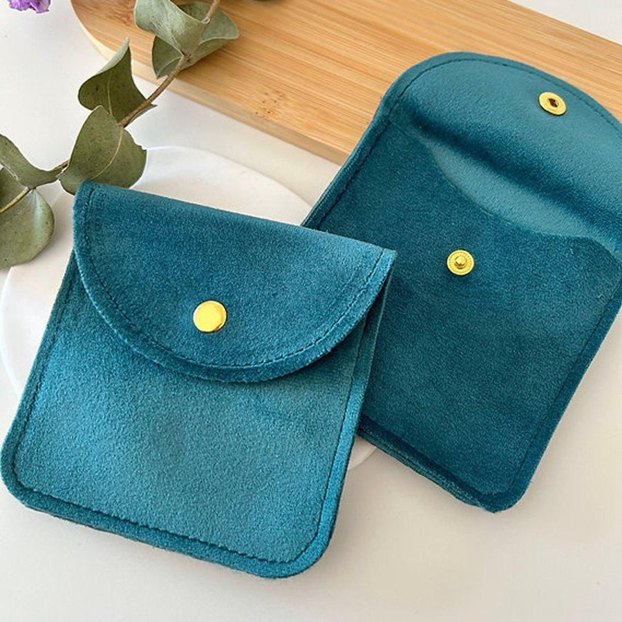 10pcs Velvet Jewelry Pouch Button Closure Thick Soft Ring Necklace Storage Bag - Grey
