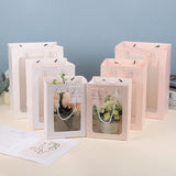 25x Thick Gift Bags with Transparent Window for Valentines Day Bouquets and Gift - Tote-Bag-25pcs-Pink-18-13-25cm