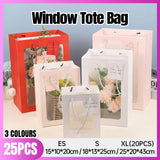 25x Thick Gift Bags with Transparent Window for Valentines Day Bouquets and Gift - Tote-Bag-25pcs-Red-18-13-25cm - Front View