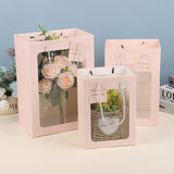 25x Thick Gift Bags with Transparent Window for Valentines Day Bouquets and Gift - Tote-Bag-25pcs-Red-18-13-25cm - Rear View