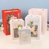 25x Thick Gift Bags with Transparent Window for Valentines Day Bouquets and Gift - Tote-Bag-25pcs-Red-18-13-25cm