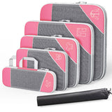 6PCS Compression Packing Cubes Expandable Luggage Storage Bag Travel Packing Bag - Pink - Low Angle