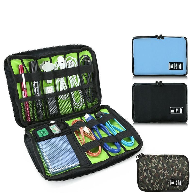 Electronic Accessories Storage USB Cable Organizer Bag Case Drive Travel Insert - Army