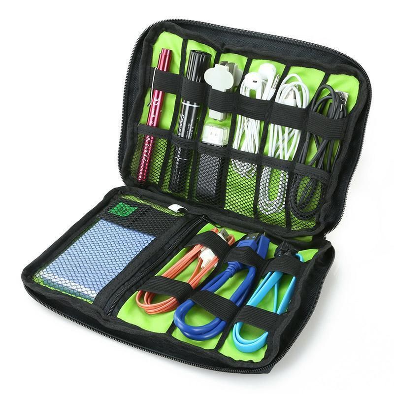 Electronic Accessories Storage USB Cable Organizer Bag Case Drive Travel Insert - Army