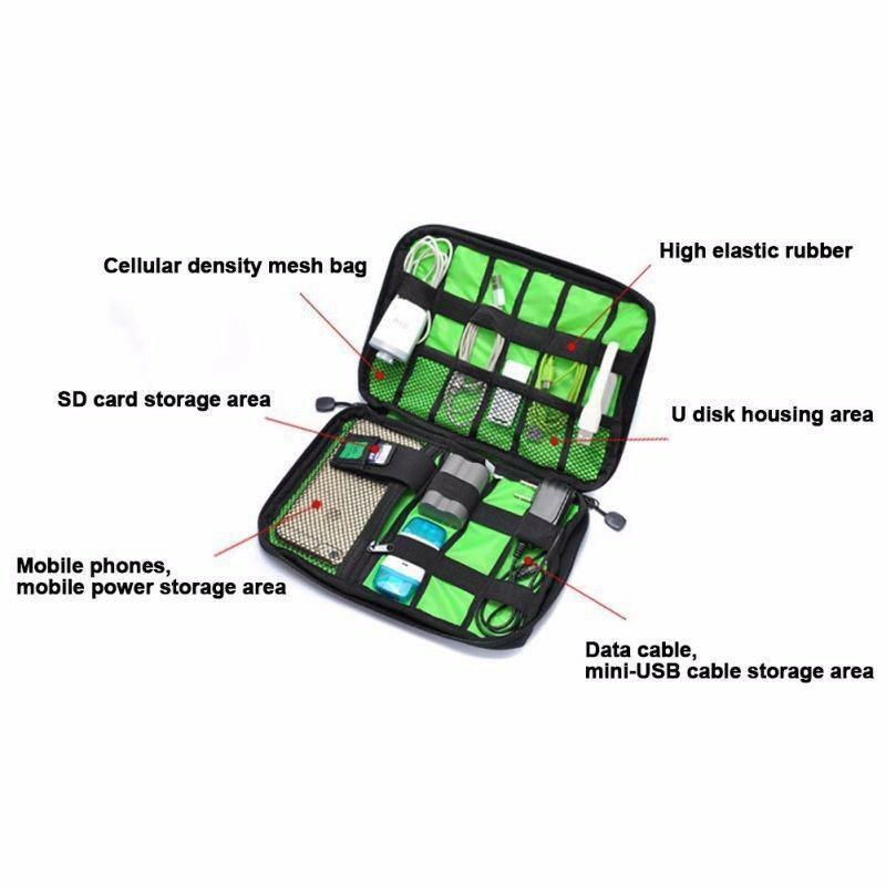 Electronic Accessories Storage USB Cable Organizer Bag Case Drive Travel Insert - Army