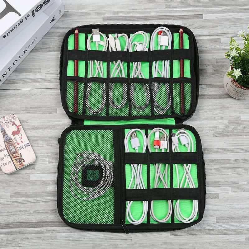 Electronic Accessories Storage USB Cable Organizer Bag Case Drive Travel Insert - Army
