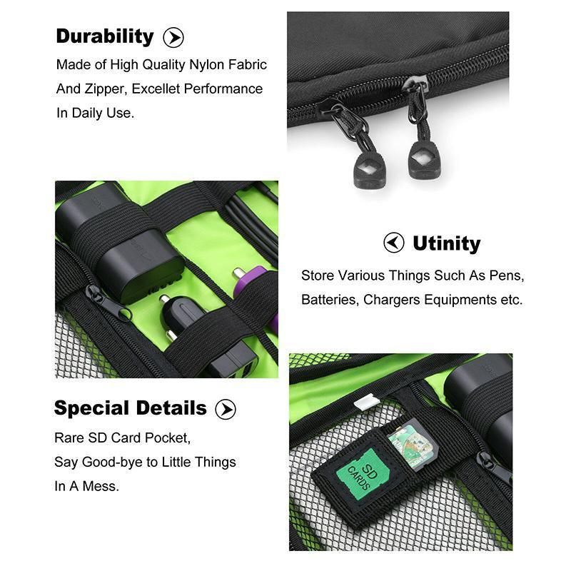 Electronic Accessories Storage USB Cable Organizer Bag Case Drive Travel Insert - Army