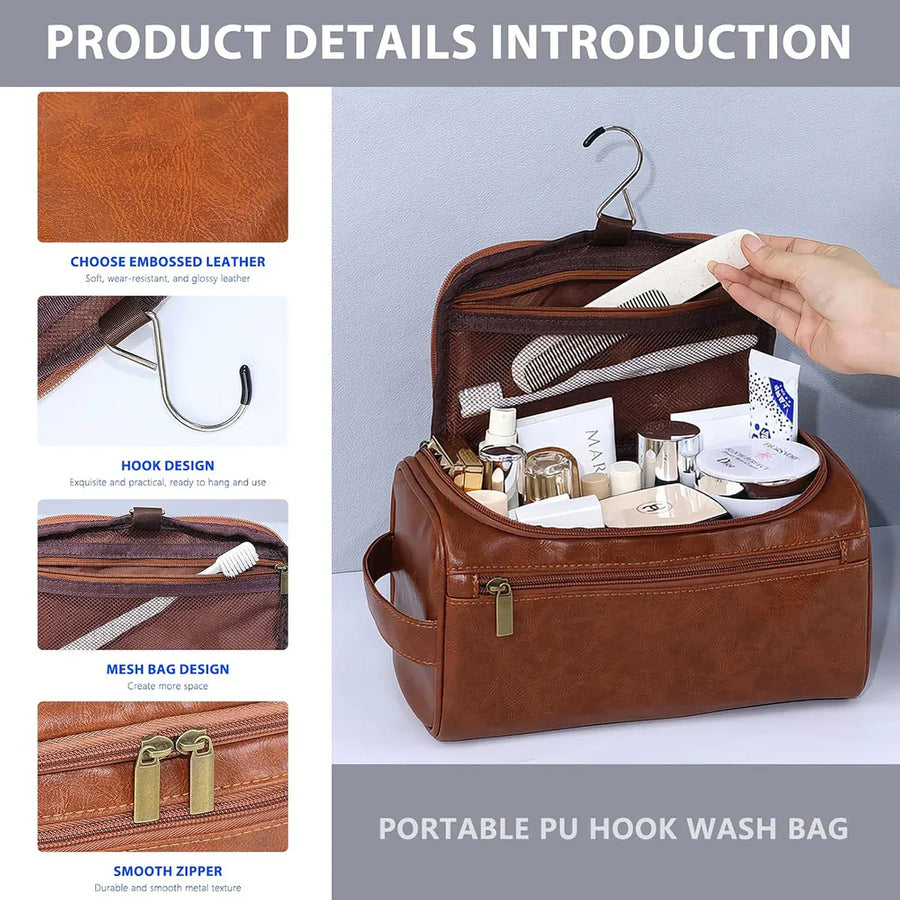 Large Capacity Waterproof Travel Toiletry Bag Cosmetic Organizer Multifunctional - Brown