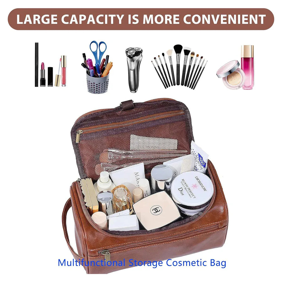 Large Capacity Waterproof Travel Toiletry Bag Cosmetic Organizer Multifunctional - Brown
