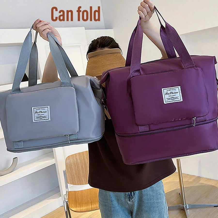 Large Capacity Travel Bag Foldable Luggage Tote Lightweight Storage Duffel Bag - Purple