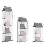 Grey Bag Storage Holder Wardrobe Closet Hanging Handbag Organizer 2/3/4 Pockets Shelf - 4 Layers