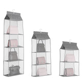 Grey Bag Storage Holder Wardrobe Closet Hanging Handbag Organizer 2/3/4 Pockets Shelf - 4 Layers - Front View