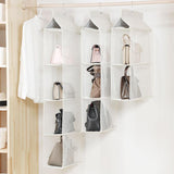 Grey Bag Storage Holder Wardrobe Closet Hanging Handbag Organizer 2/3/4 Pockets Shelf - 4 Layers - Top-Down View