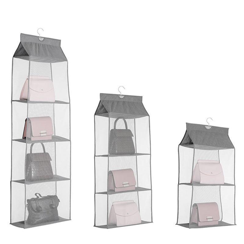 Grey Bag Storage Holder Wardrobe Closet Hanging Handbag Organizer 2/3/4 Pockets Shelf - 4 Layers