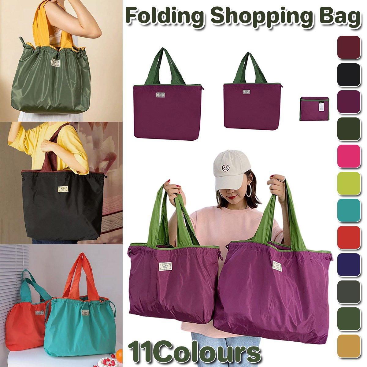 Ultra-Light Foldable Large Capacity Portable Shopping Bag with Drawstring Mouth - Lake Blue - L