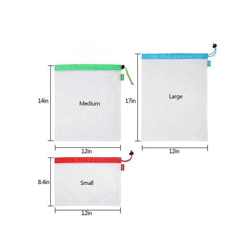 Up 15X Eco Friendly Reusable Mesh Produce Bags Superior Double Stitched Strength - 5PCS Large Blue