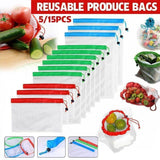 Up 15X Eco Friendly Reusable Mesh Produce Bags Superior Double Stitched Strength - 5PCS Medium Green