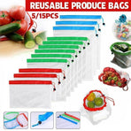 Up 15X Eco Friendly Reusable Mesh Produce Bags Superior Double Stitched Strength - 5PCS Small Red
