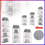 Grey Bag Storage Holder Wardrobe Closet Hanging Handbag Organizer 2/3/4 Pockets Shelf - 2 Layers