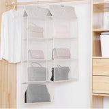Grey Bag Storage Holder Wardrobe Closet Hanging Handbag Organizer 2/3/4 Pockets Shelf - 2 Layers - Side View