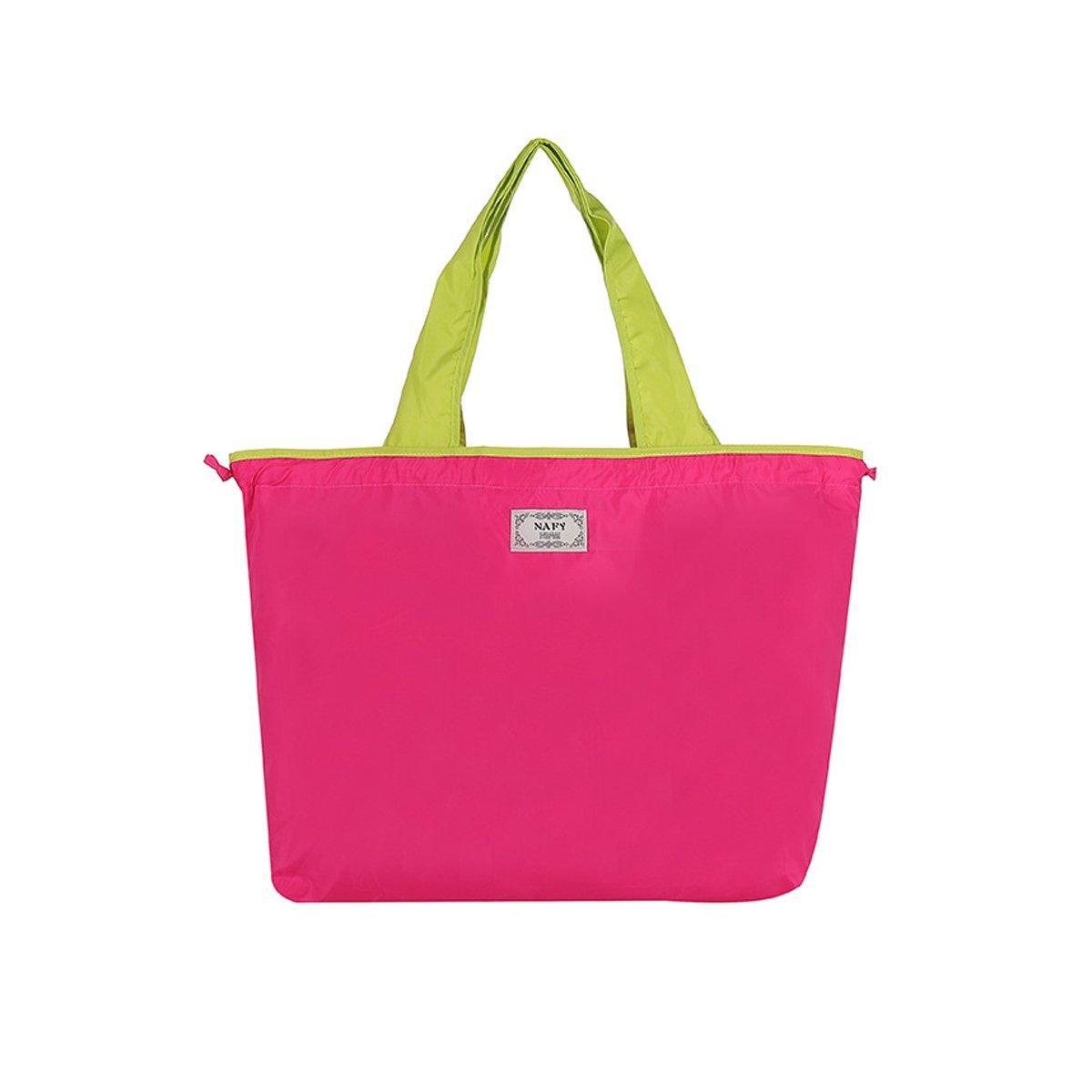 Ultra-Light Foldable Large Capacity Portable Shopping Bag with Drawstring Mouth - Red - L
