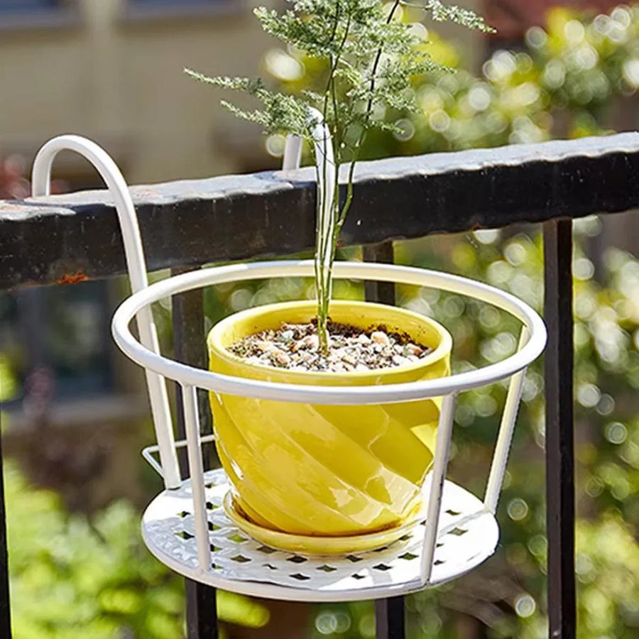 Iron Balcony Flower Rack Hanging Pot Hanger Railings Planter Rack Outdoor Garden