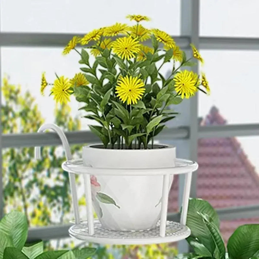 Iron Balcony Flower Rack Hanging Pot Hanger Railings Planter Rack Outdoor Garden