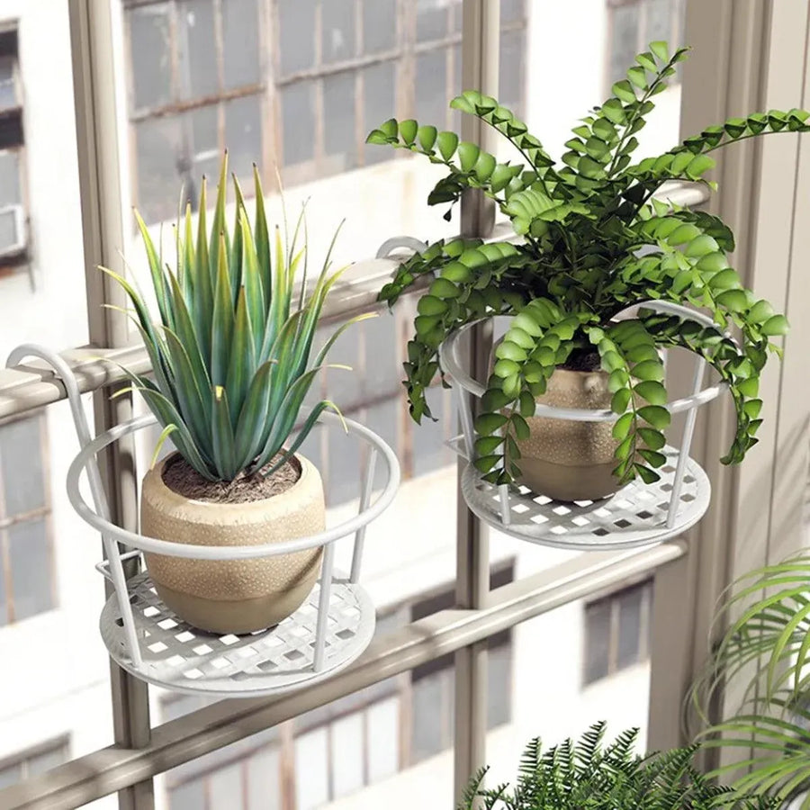 Iron Balcony Flower Rack Hanging Pot Hanger Railings Planter Rack Outdoor Garden