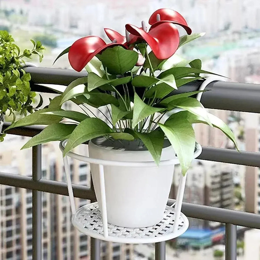 Iron Balcony Flower Rack Hanging Pot Hanger Railings Planter Rack Outdoor Garden