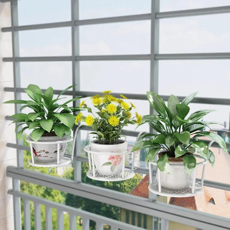 Iron Balcony Flower Rack Hanging Pot Hanger Railings Planter Rack Outdoor Garden