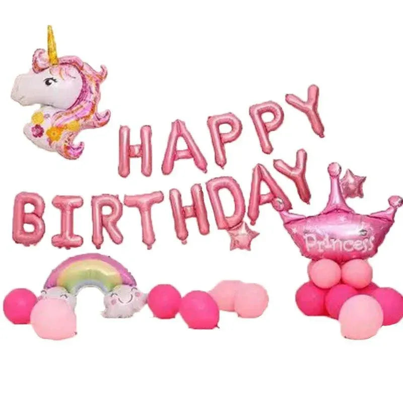 45-50 Pcs Happy Birthday 3D Unicorn Decoration Balloons Diy Decor Party Set - 05
