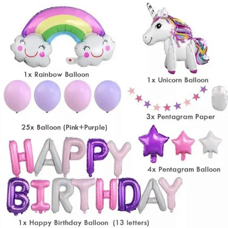 45-50 Pcs Happy Birthday 3D Unicorn Decoration Balloons Diy Decor Party Set - 05