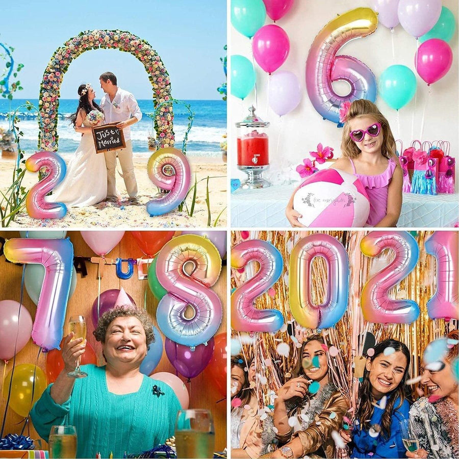 32 Inch Number Foil Balloons Party Decor Rainbow Gradient for Birthday or Events - Colour-1