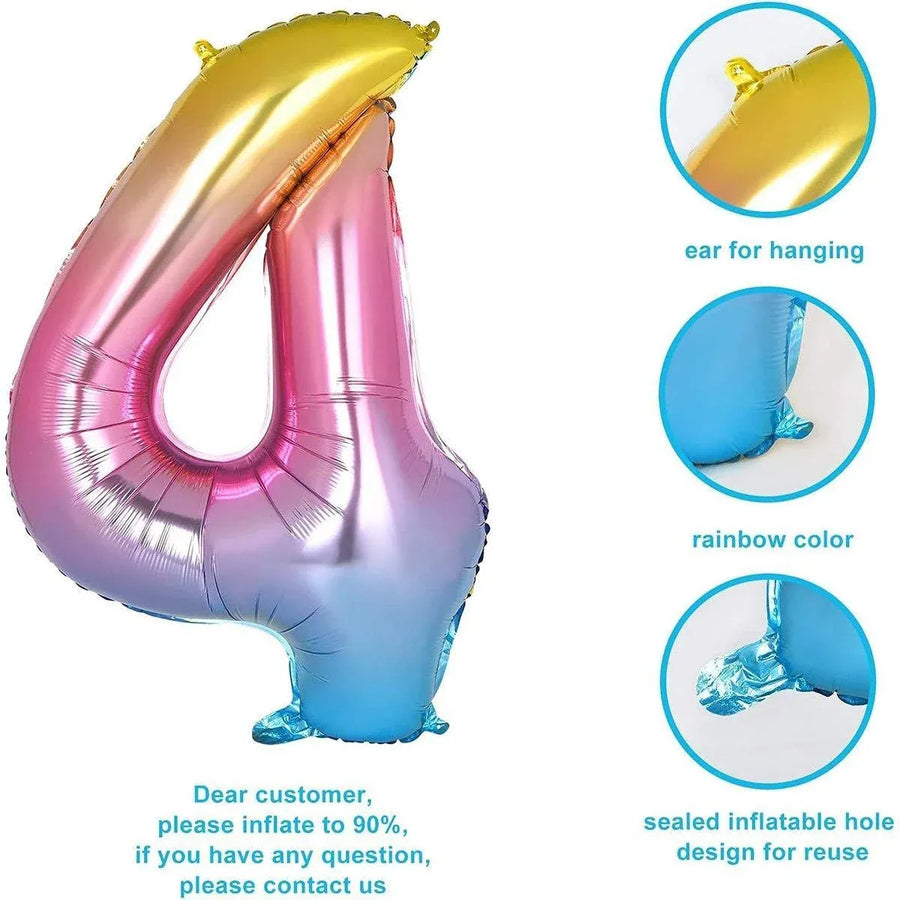 32 Inch Number Foil Balloons Party Decor Rainbow Gradient for Birthday or Events - Colour-1