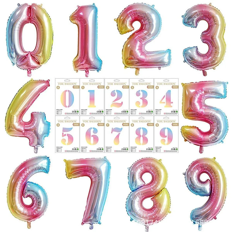 32 Inch Number Foil Balloons Party Decor Rainbow Gradient for Birthday or Events - Colour-1