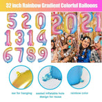 32 Inch Number Foil Balloons Party Decor Rainbow Gradient for Birthday or Events - Colour-6