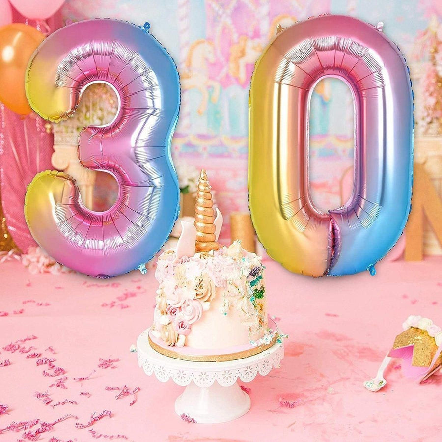 32 Inch Number Foil Balloons Party Decor Rainbow Gradient for Birthday or Events - Colour-6