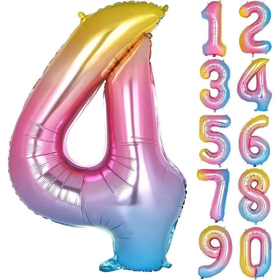 32 Inch Number Foil Balloons Party Decor Rainbow Gradient for Birthday or Events - Colour-6