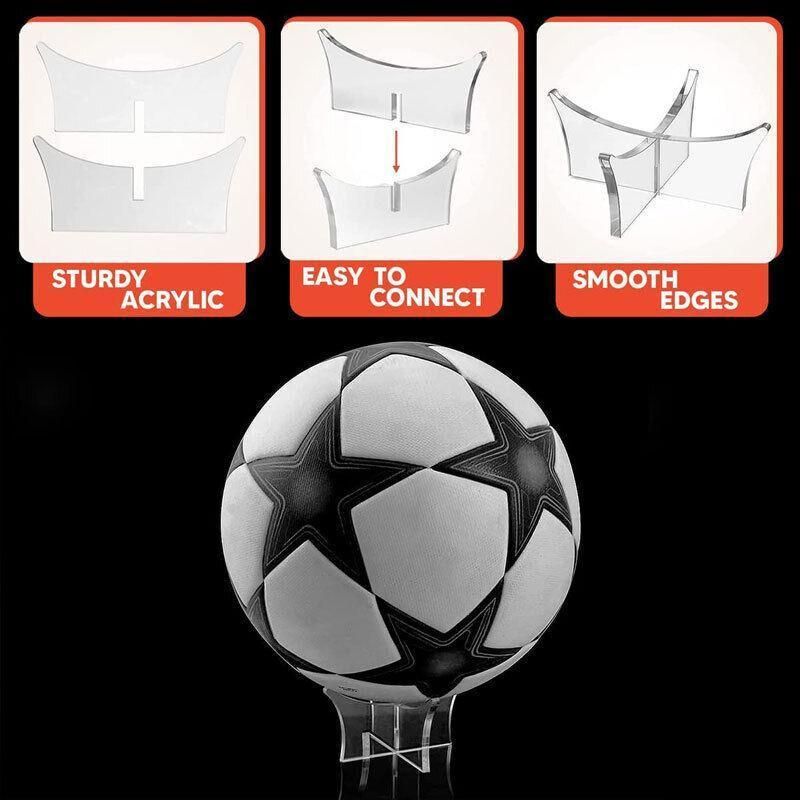 12Cm Clear Acrylic Ball Stand Holder Display Rugby Basketball Football Soccer