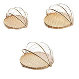 Bamboo Storage Basket with Mesh Cover for Fruit Vegetables Food Buns Kitchen - 42CM - Front View