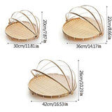 Bamboo Storage Basket with Mesh Cover for Fruit Vegetables Food Buns Kitchen - 42CM - Side View